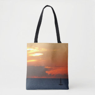 Tote Bag Sunset Clouds and Sailboat Seascape