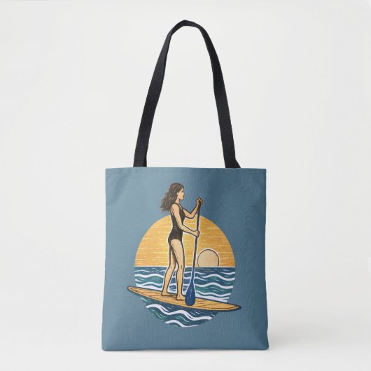 Tote Bag SUP Sunset Paddle | Blue Paddleboard Graphic Beach (Devant)