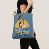 Tote Bag SUP Sunset Paddle | Blue Paddleboard Graphic Beach (De près)