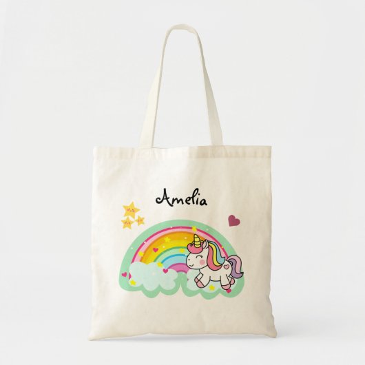 Tote Bag Super Cute Unicorn et Rainbow Personnalisé (Devant)