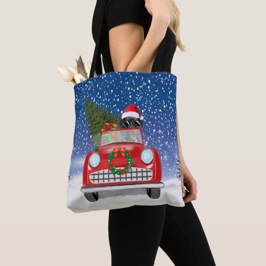 Tote Bag Super Dane Chien Conduite Voiture En Neige Noël (De près)