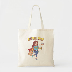 Tote Bag Super Maman avec Brosse de Nettoyage et Courses Dr