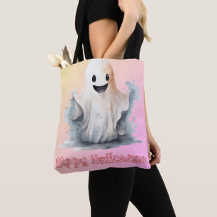 Tote Bag Super Mignon Fantôme Rose Jaune Ombre Joyeux Hallo