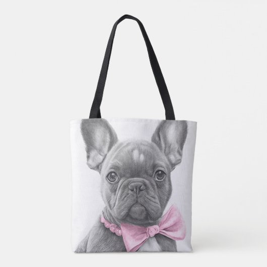 Tote Bag Super mignon Sketch Français chiot avec arc rose (Dos)