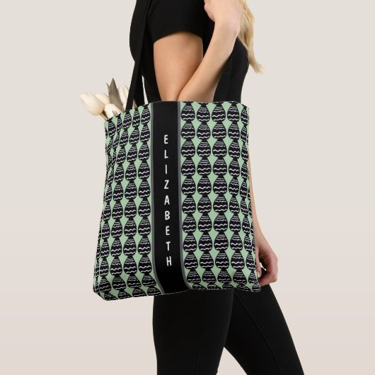 Tote Bag Super moderne vert et Motif noir (De près)