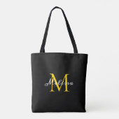Tote Bag Superbe Monogramme d'or noir Nom du script (Dos)