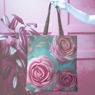 Tote Bag Superbe motif rose à l'aspect vintage