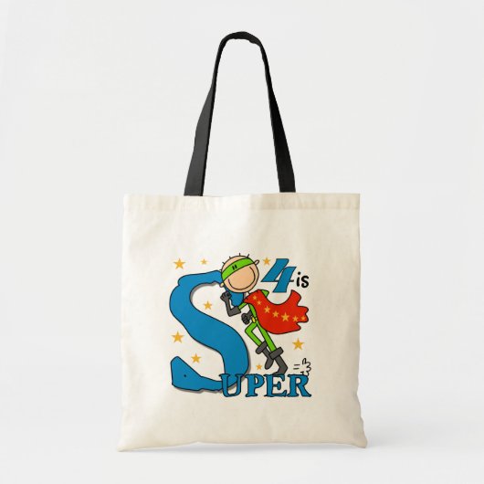 Tote Bag Superhero Boy 4th Birthday Tshirts et cadeaux (Devant)