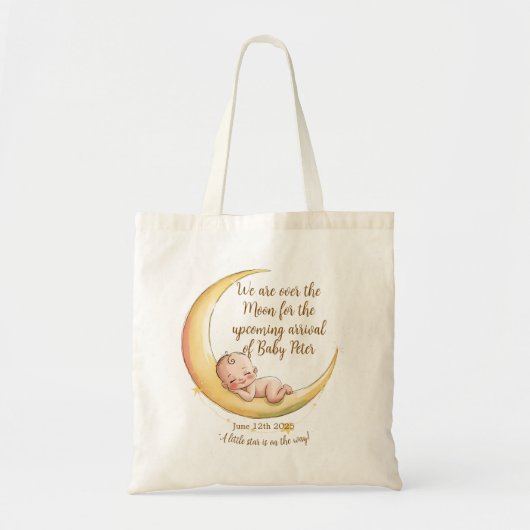 Tote Bag Sur la lune Bébé Baby shower à thème céleste (Devant)