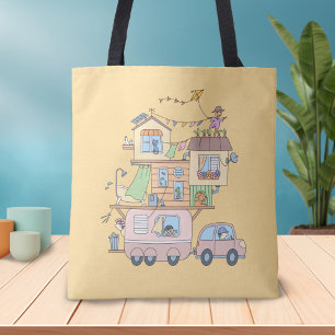 Tote Bag Sur la route Famille Camping Trailer sur Jaune