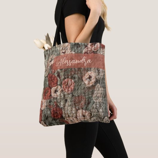 Tote Bag Sur-mesure Rétro Boho Brun Terracotta Maximaliste (De près)