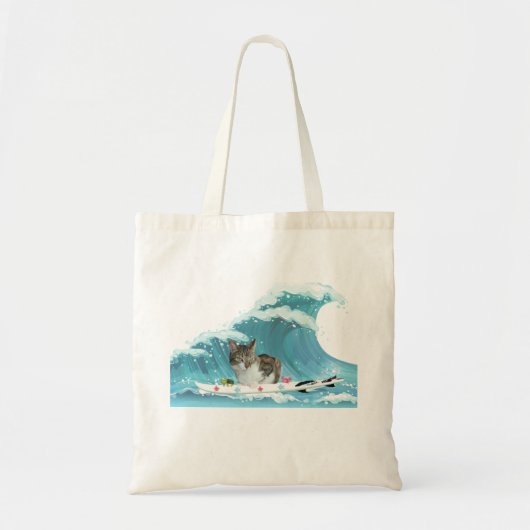 Tote Bag Surf Kitty Grey Tabby roule à la vague (Devant)