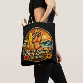 Tote Bag Surf Shack Surfer Pin-Up | Ride The Waves Beach (De près)