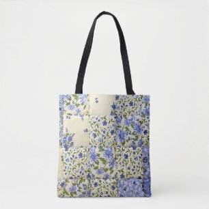 Tote Bag surface composée à fleurs bleues