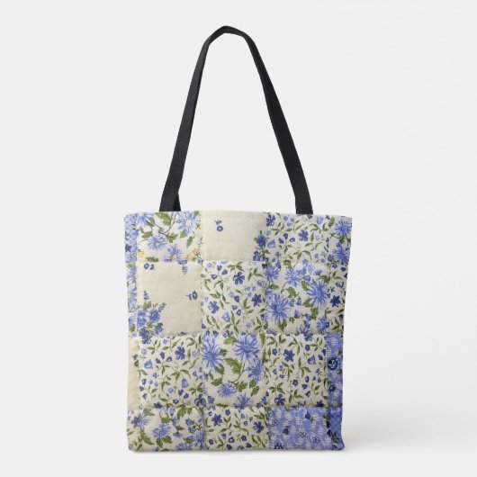 Tote Bag surface composée à fleurs bleues (Dos)