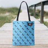 Tote Bag Surfers sur Surfboard patter - vos initiales / nom