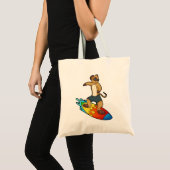 Tote Bag Suricate en surfeur avec planche de surf (Devant (produit))