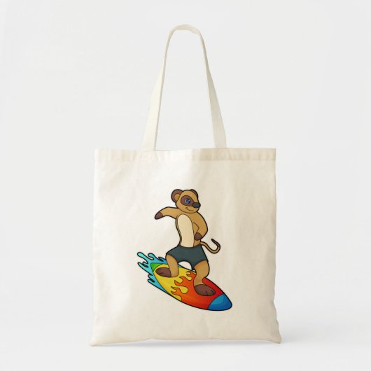 Tote Bag Suricate en surfeur avec planche de surf (Devant)