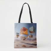 Tote Bag Surreal Floating Cubes And Reflective Sphere (Devant)