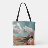 Tote Bag Surreal Floral Mountainscape With Dramatic Clouds (Dos)