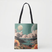 Tote Bag Surreal Mountain Landscape with Planets and Clouds (Devant)