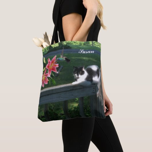 TOTE BAG SUSAN-CAT-HUMMINGBIRD (De près)