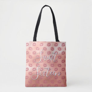 Tote Bag Sweet 16 Anniversaire Rose Gold Blush Lèvres rose