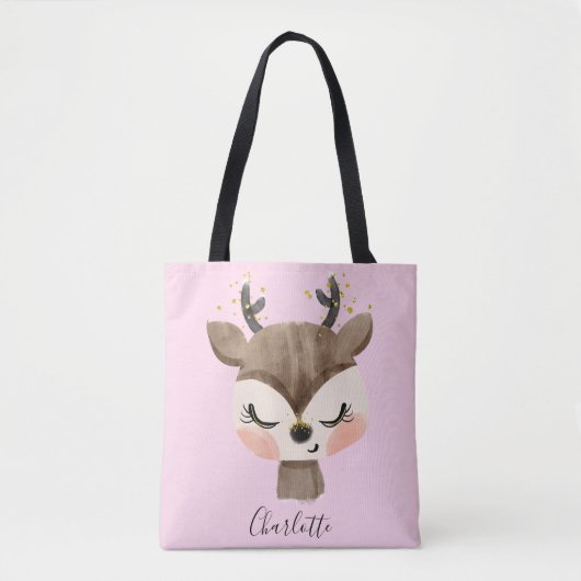 Tote Bag Sweet Cute & Girly Pastel Blush Rose Bébé Reindeer (Devant)