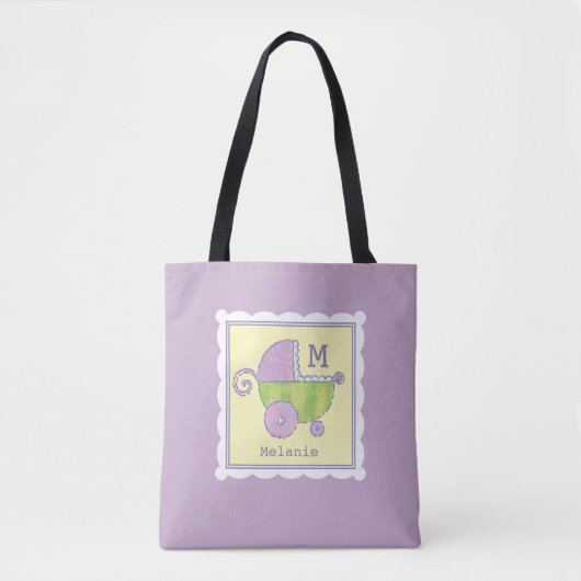 Tote Bag Sweet Dreams Baby Carriage Lavender Monogrammed (Devant)