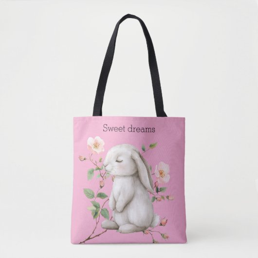 Tote Bag Sweet Dreams Bunny Rabbit Roses Pink Floral (Devant)