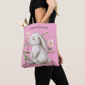 Tote Bag Sweet Dreams Bunny Rabbit Roses Pink Floral (De près)