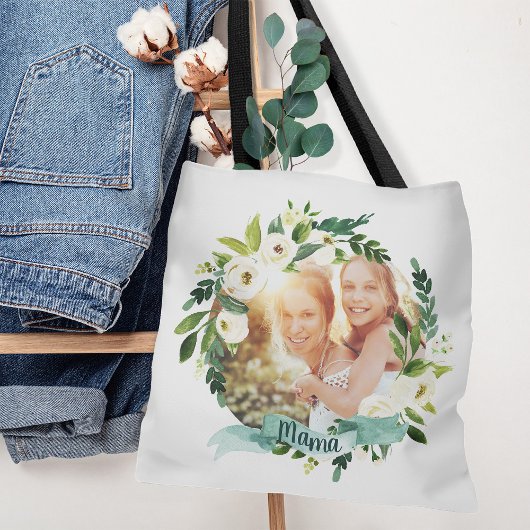 Tote Bag Sweet Greenery Wreath Mama Photo