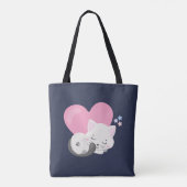 Tote Bag Sweet Kitty Chat Dormir avec un grand coeur rose (Dos)