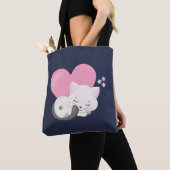 Tote Bag Sweet Kitty Chat Dormir avec un grand coeur rose (De près)