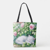 Tote Bag Sweet Napping White Kitten sous un Rose Bush (Dos)