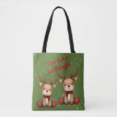 Tote Bag Sweet Reindeer Pair in Holiday Snowfall (Devant)