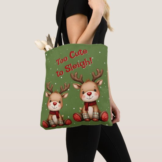 Tote Bag Sweet Reindeer Pair in Holiday Snowfall (De près)