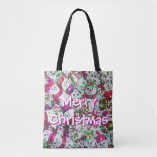 Tote Bag Sweet Snowmen rose Joyeux Noël partout rose