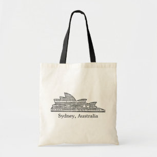 Tote Bag Sydney Opera House Outline w Musical Notes