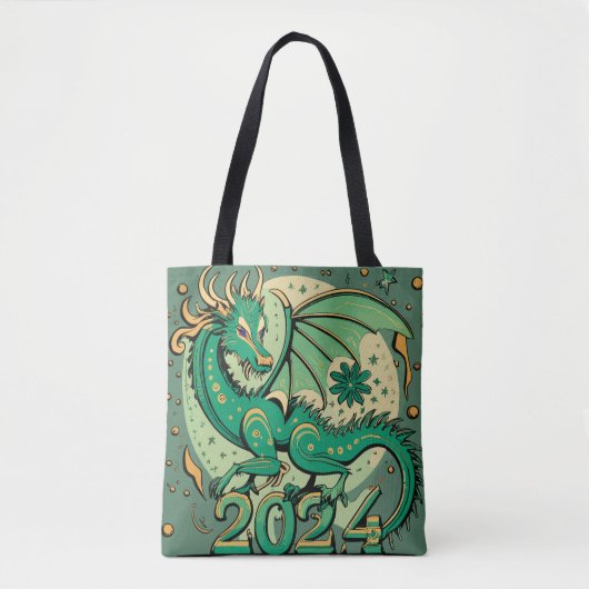 Tote Bag Symbole 2024 Nouvel An, Dragon de Bois Vert (Devant)