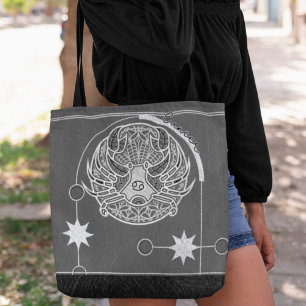 Tote Bag Symbole cancéreux Zodiaque Argent Blanc Gris Manda