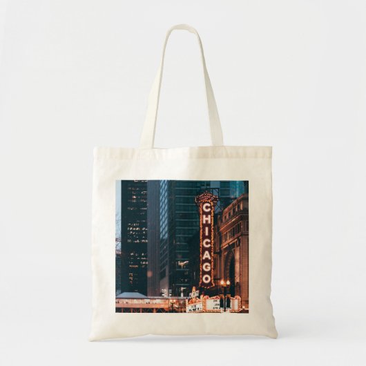 Tote Bag SYMBOLE Chicago Illinois Neon Nuit (Devant)