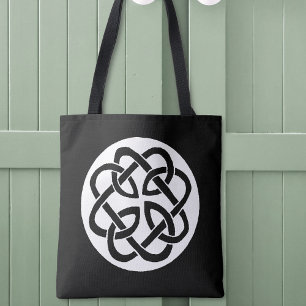 Tote Bag Symbole de cercle en entrelacs celtique noir et bl