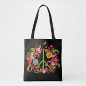 Tote Bag SYMBOLE DE LA PAIX Florale EN NOIR (Devant)