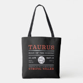 Tote Bag Symbole de Taurus du Zodiaque, Astrologique (Dos)