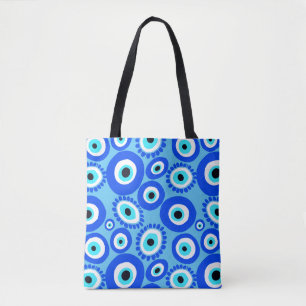 Tote Bag Symbole des yeux grecs bleu blanc Motif moderne