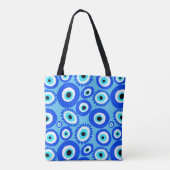 Tote Bag Symbole des yeux grecs bleu blanc Motif moderne (Dos)