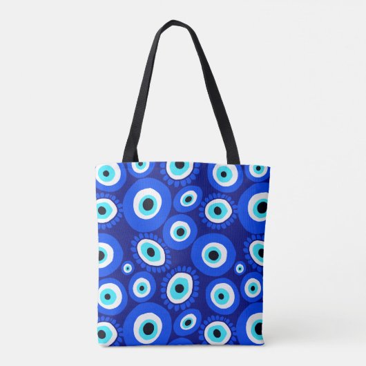Tote Bag Symbole des yeux grecs Motif bleu blanc (Dos)