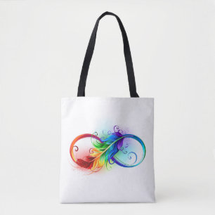 Tote Bag Symbole d'infini avec plume arc-en-ciel