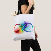 Tote Bag Symbole d'infini avec plume arc-en-ciel (De près)